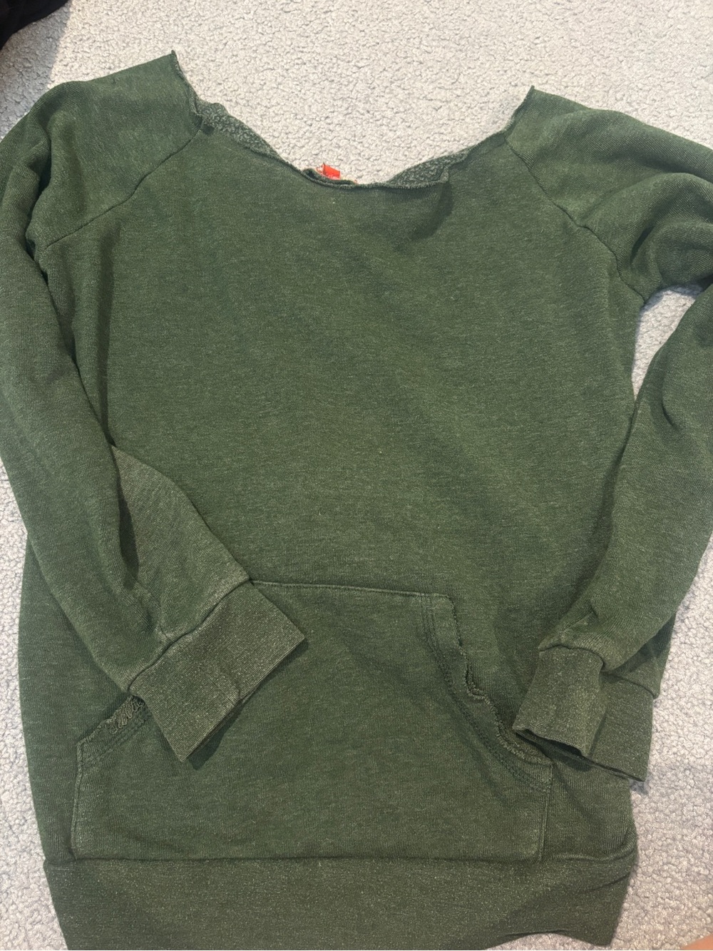 Butter Olive Off-the-Shoulder Sweater with Front Pocket